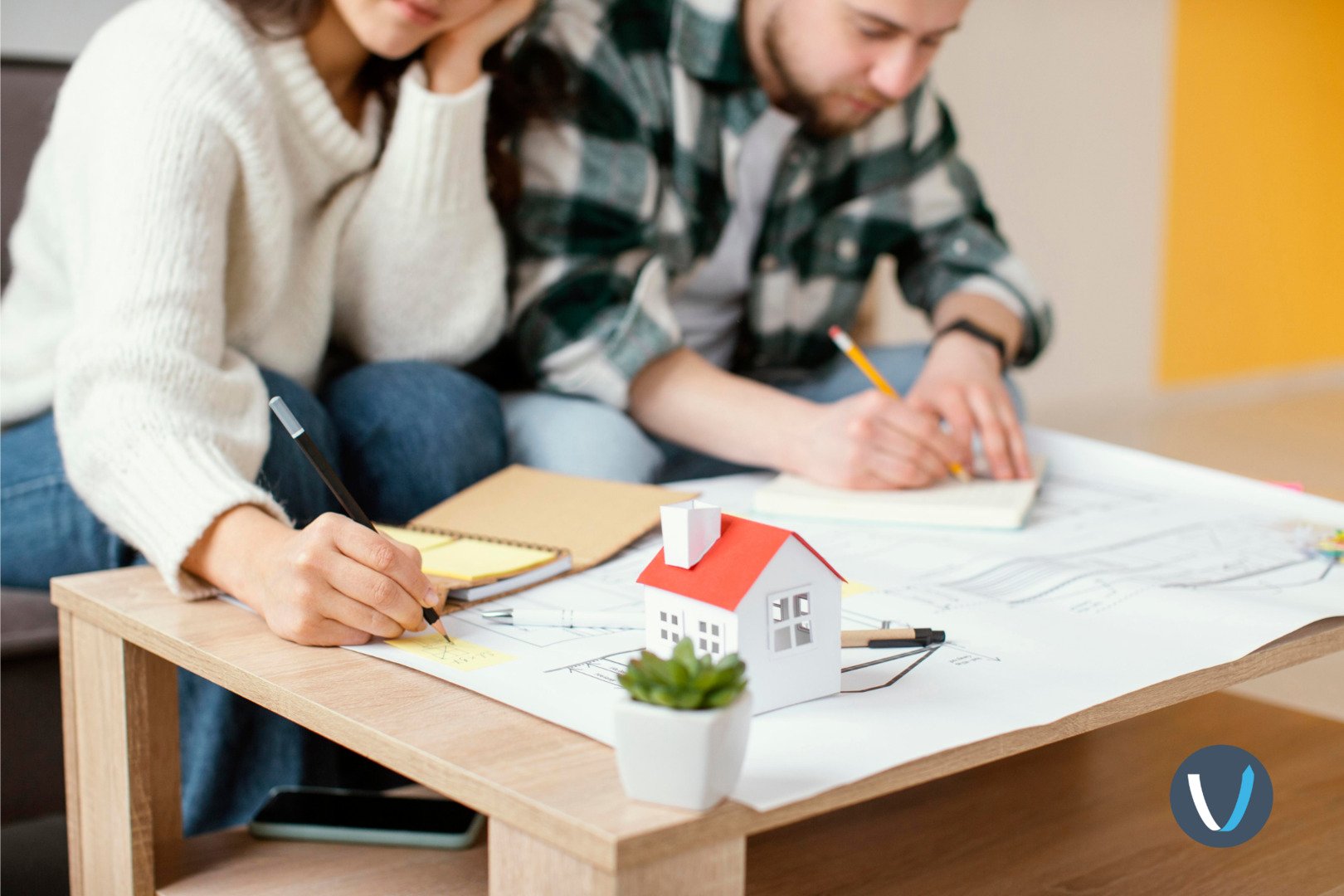 Couple creating a plan for starting their rental property business
