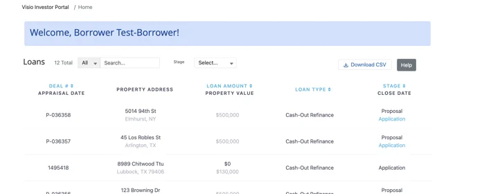 Visiolending loanapp investors portal